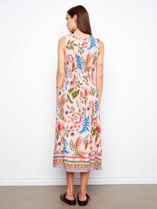 SALE CHARLIE B PRINTED VISCOSE DRESS - PINK MULTI