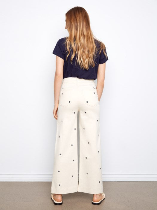CHARLIE B ALL OVER EMBROIDERED CROPPED PANT - NATURAL