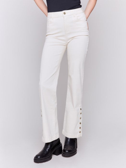 *SALE* CHARLIE B SIDE BUTTON FLARED LEG PANT - NATURAL - C5549677B100