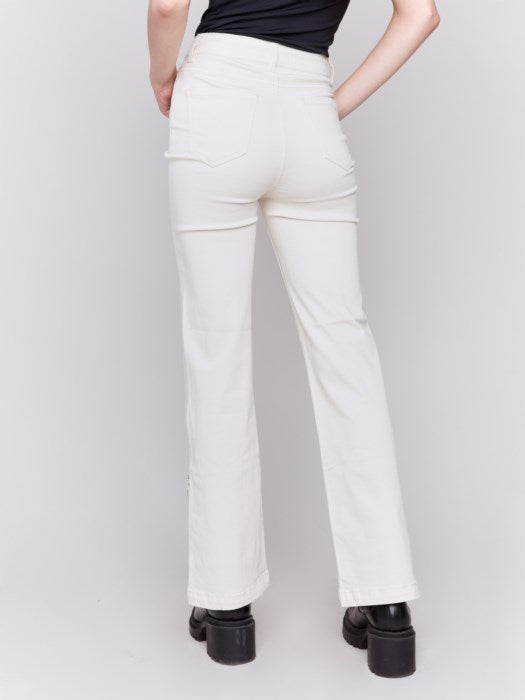 *SALE* CHARLIE B SIDE BUTTON FLARED LEG PANT - NATURAL - C5549677B100