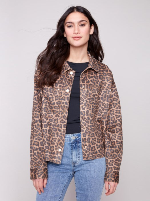 CHARLIE B LEOPARD PRINTED SCUBA COAT