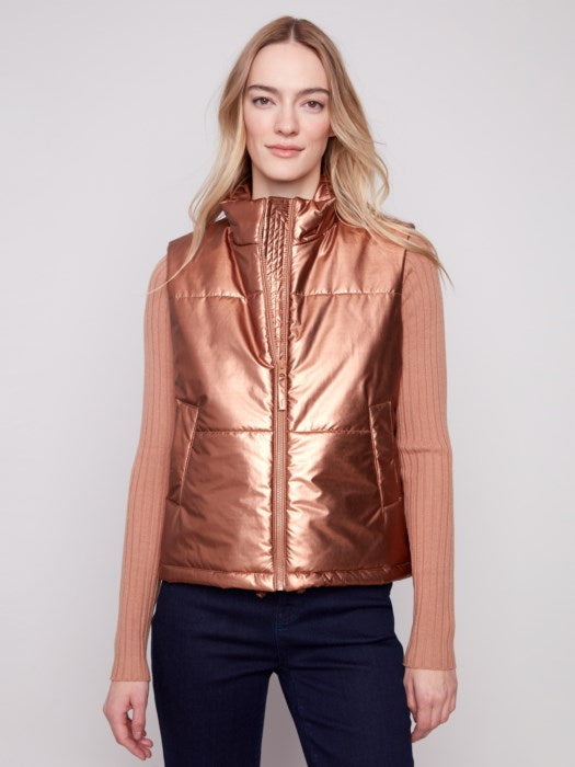 CHARLIE B METALLIC SHORT VEST - COPPER