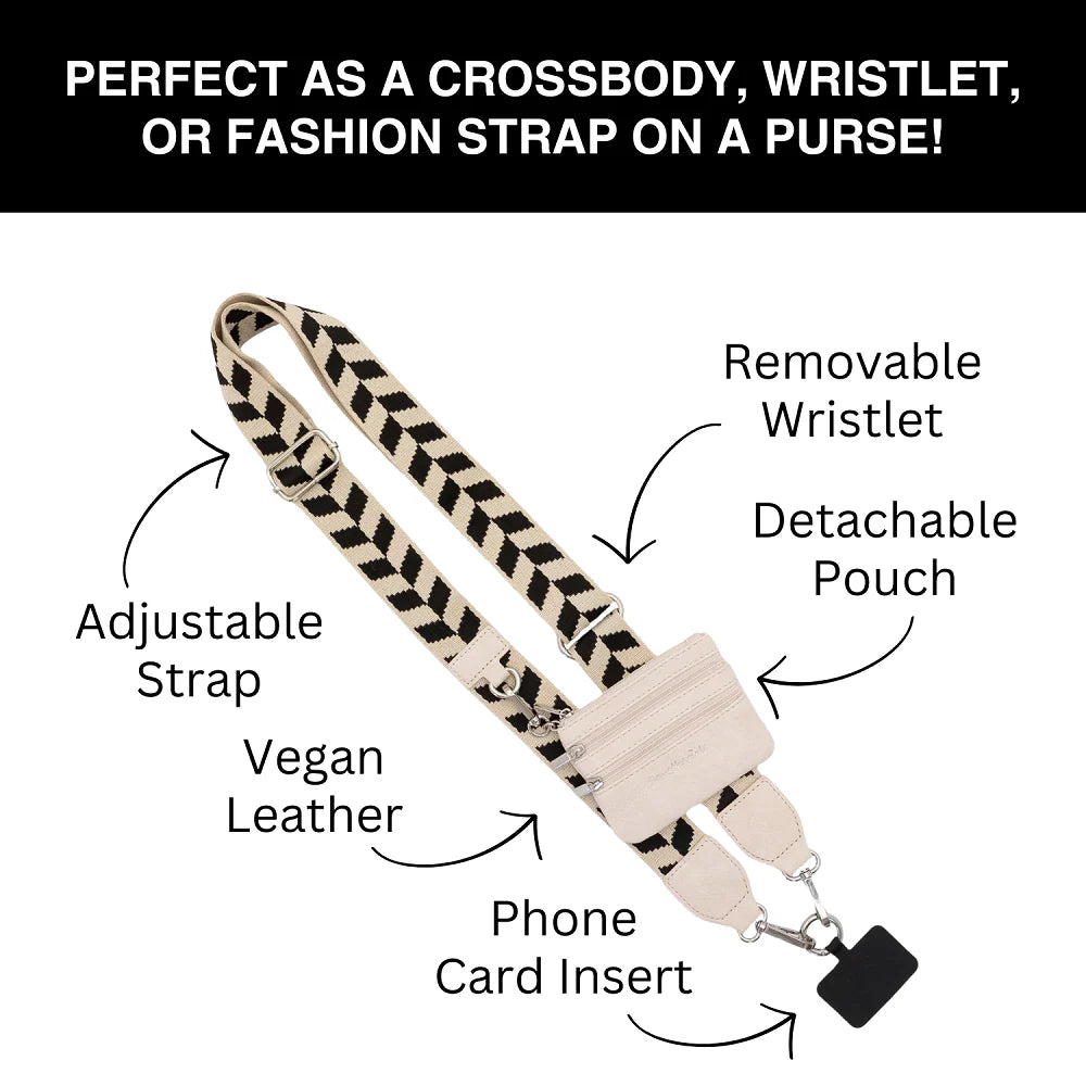 SAVE THE GIRLS CLIP AND GO CHEVRON STRAP W/ RFID POUCH - BLACK MULTI