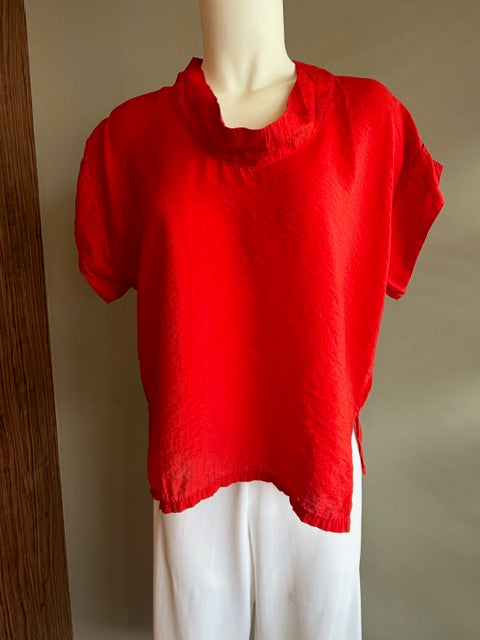 CUT LOOSE SHORT SLEEVE COWL TOP - CHERRY