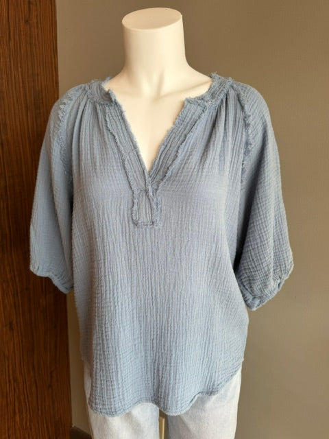 DYLAN JOLIE TOP WITH FRINGE - BABY BLUE