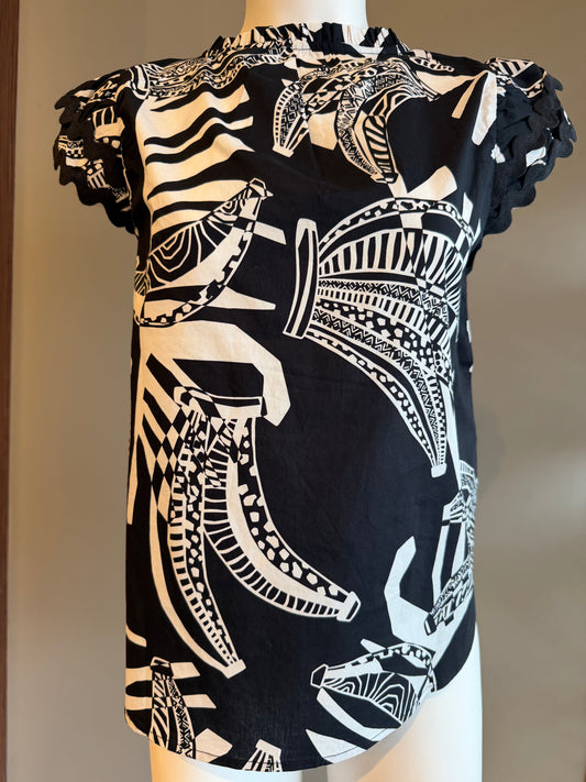 SALE - FOIL SWELL TIMES TOP - BLACK AND WHITE