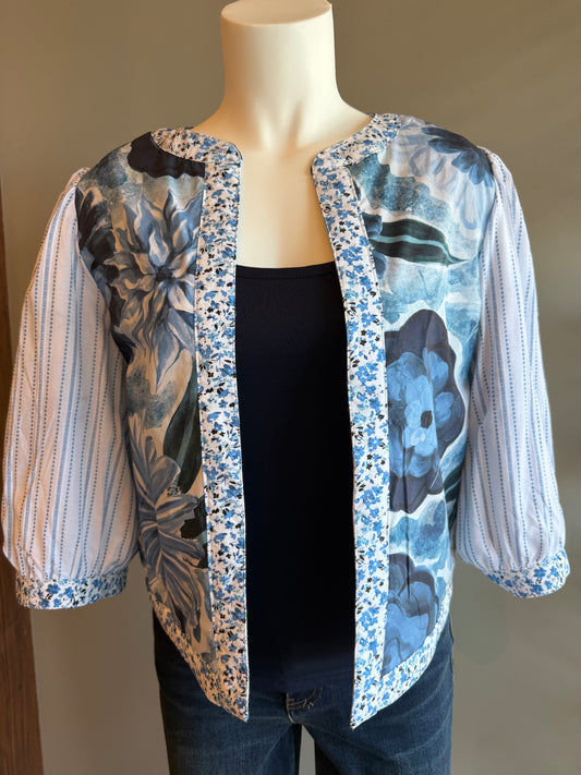 SALE - JOHN MARK FLORAL EMBROIDERED REVERSIBLE JACKET - BLUE MULTI