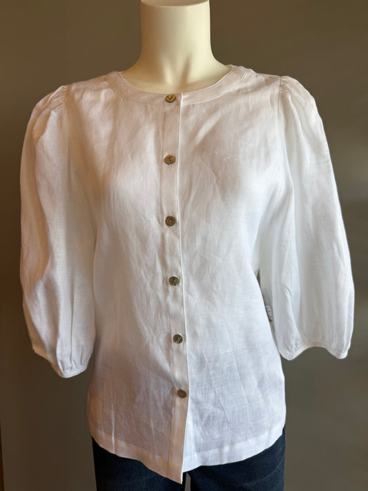 JOHN MARK SOLID BUTTON FRONT BLOUSE - WHITE