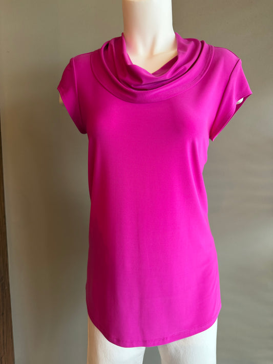 COMPLI K S/S COWL NECK TOP - HOT PINK