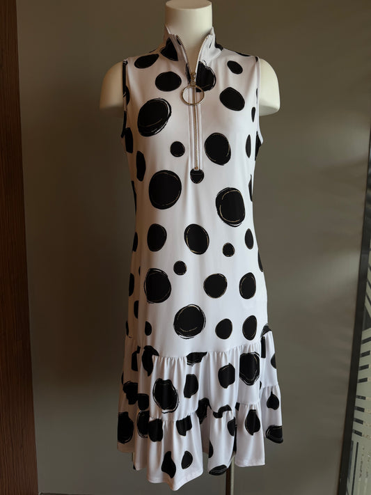 LIVERPOOL SLEEVELESS 1/2 ZIP DRESS - BLACK AND WHITE
