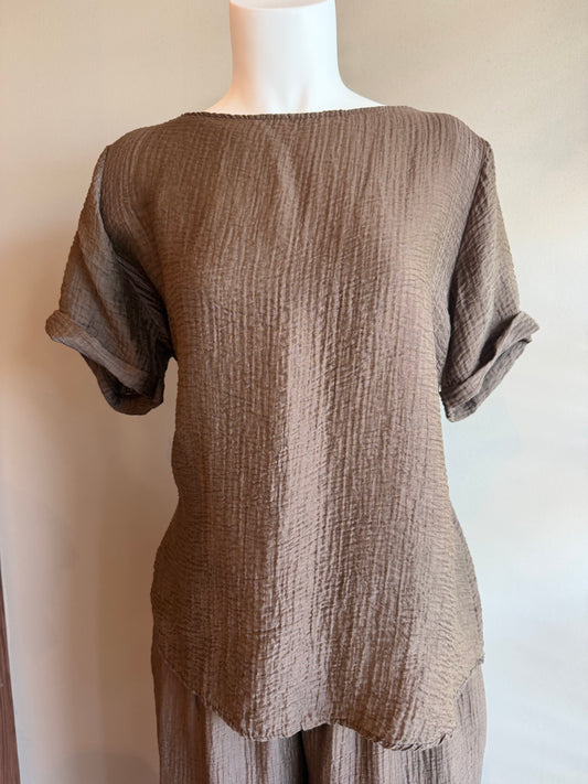 ME & GEE GAUZE TOP - TRUFFLE