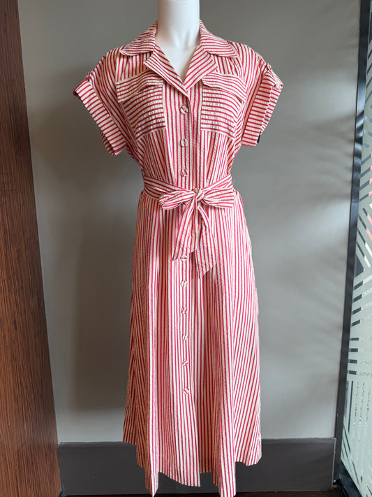 JOHN MARK YARN DYED STRIPED DRESS - RED AND WHITE