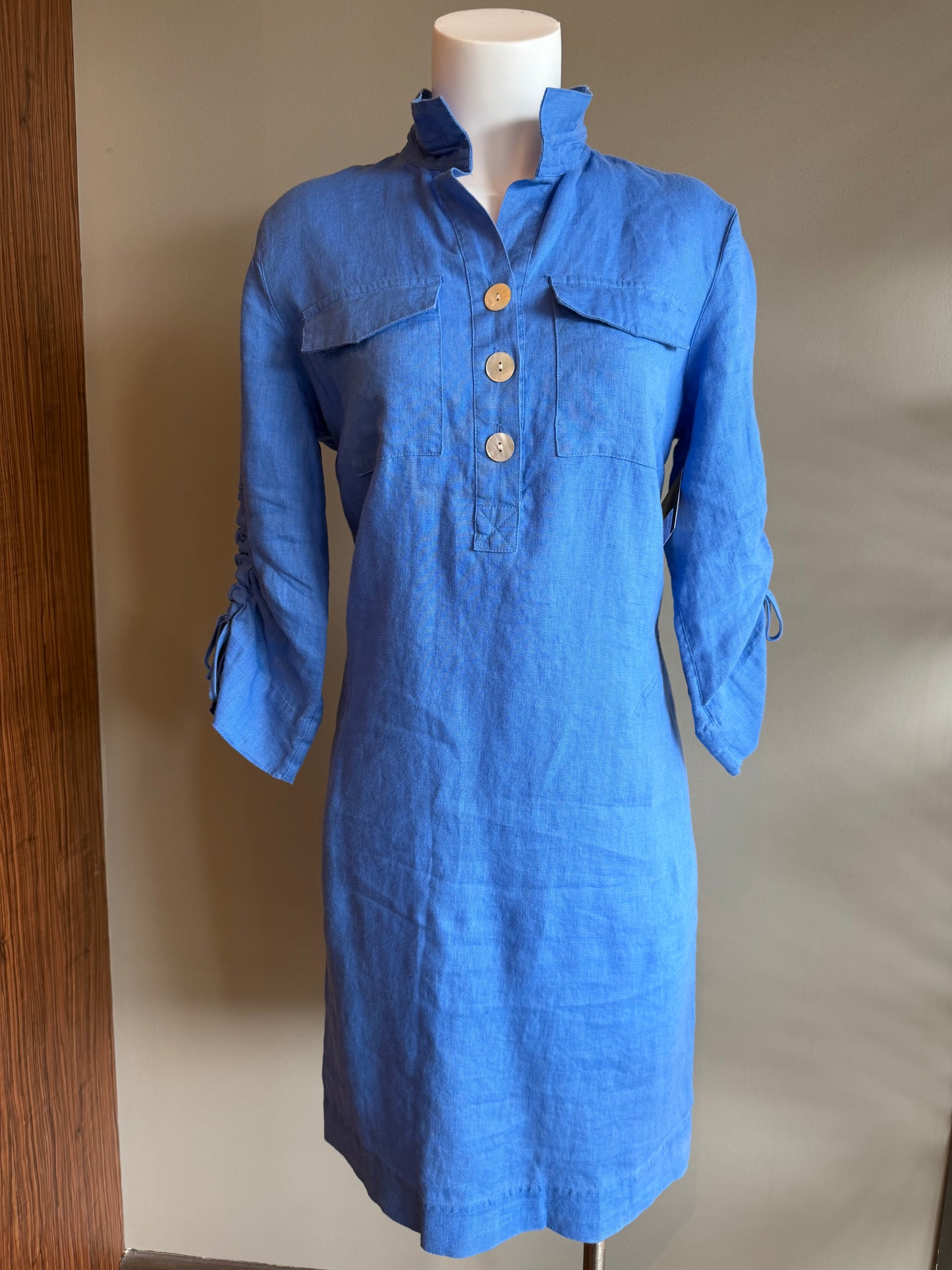 JOHN MARK SOLID DRESS WITH POCKETS - AQUA