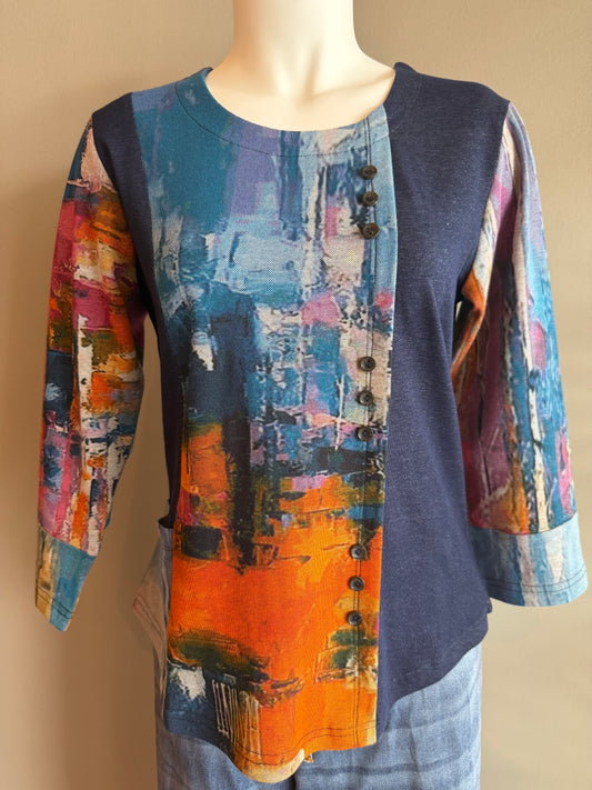 PARSLEY AND SAGE MAVIS BUTTON TOP - BLUE MULTI