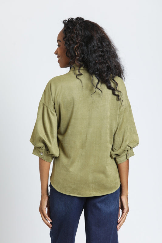 APNY FAUX SUEDE TOP - OLIVE