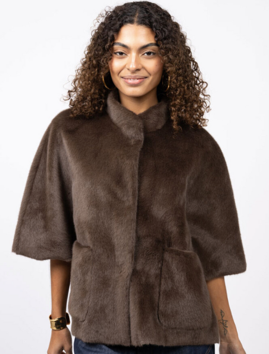 IVY JANE FAUX CAPELET JACKET - CHOCOLATE