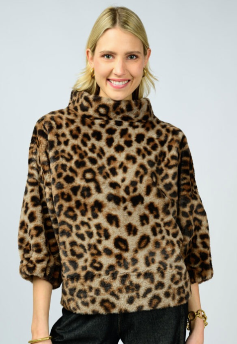 IVY JANE LEOPARD FUR POPOVER - BROWN MULTI