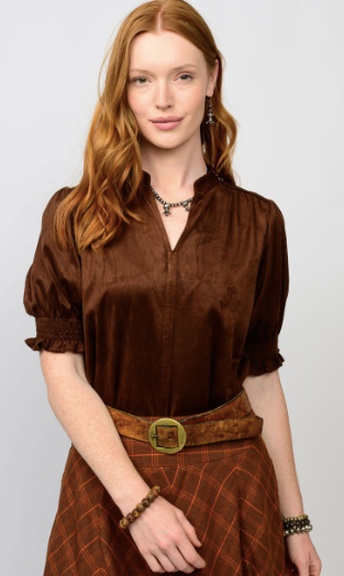 IVY JANE SUEDE TOP - CHOCLATE