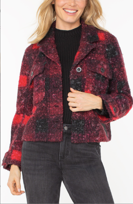 LIVERPOOL BUTTON FRONT BOXY SHACKET - RED MULTI