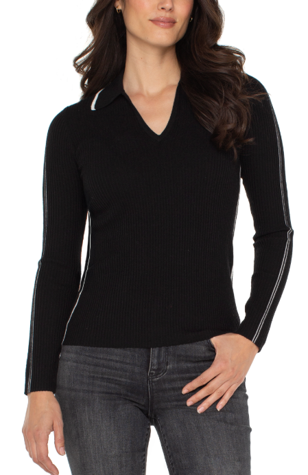 LIVERPOOL LONGSLEEVE V NECK COLLARED SHIRT - BLACK