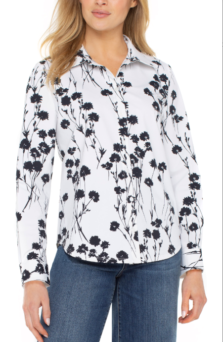 LIVERPOOL LONGSLEEVE BUTTON FRONT KNIT - BLACK AND WHITE