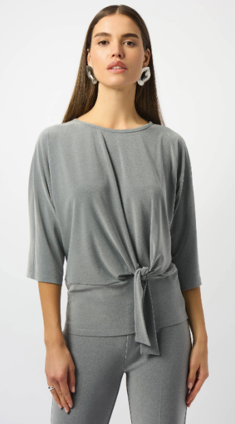 JOSEPH RIBKOFF MELANGE SILKY KNIT BOXY TOP - GREY