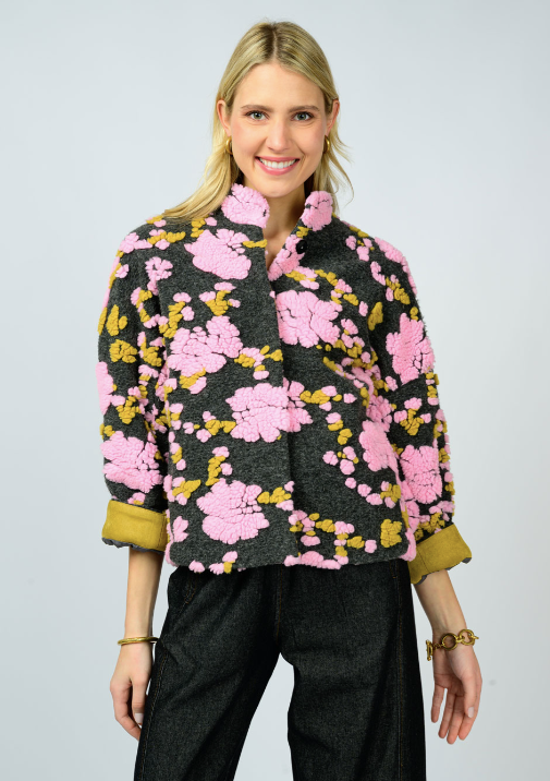 IVY JANE PUFF FLORAL JACKET - CHARCOAL MULTI