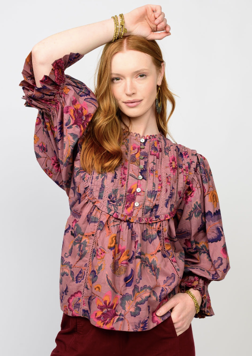 IVY JANE TUCKED BIB TOP - PURPLE