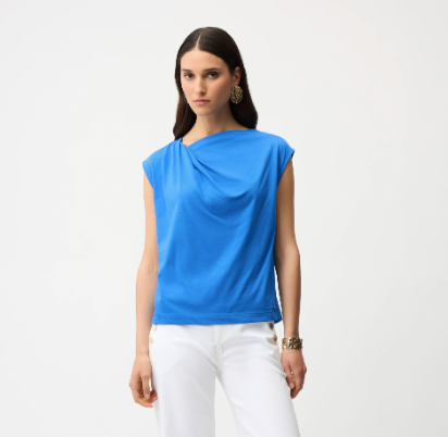 JOSEPH RIBKOFF COTTON SLEEVELESS TOP - HARBOR BLUE