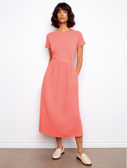 CHARLIE B S/S CREW NECK DRESS - SORBET