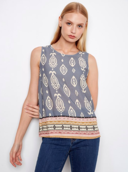 SALE CHARLIE B BORDER PRINT S/L BLOUSE - MULTI