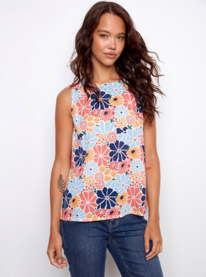 CHARLIE B PRINTED S/L BLOUSE - MULTI