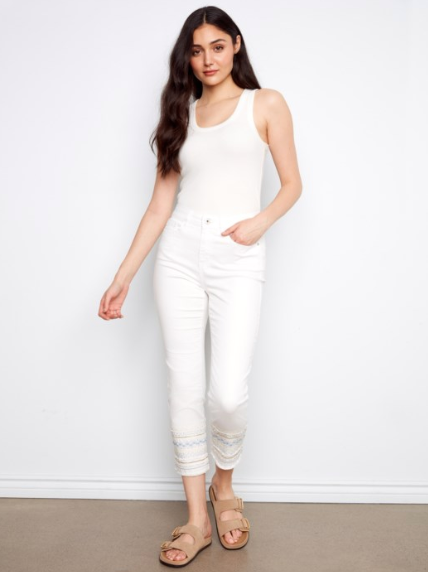 SALE - CHARLIE B RING SPUN W/ EMBROIDERY - WHITE