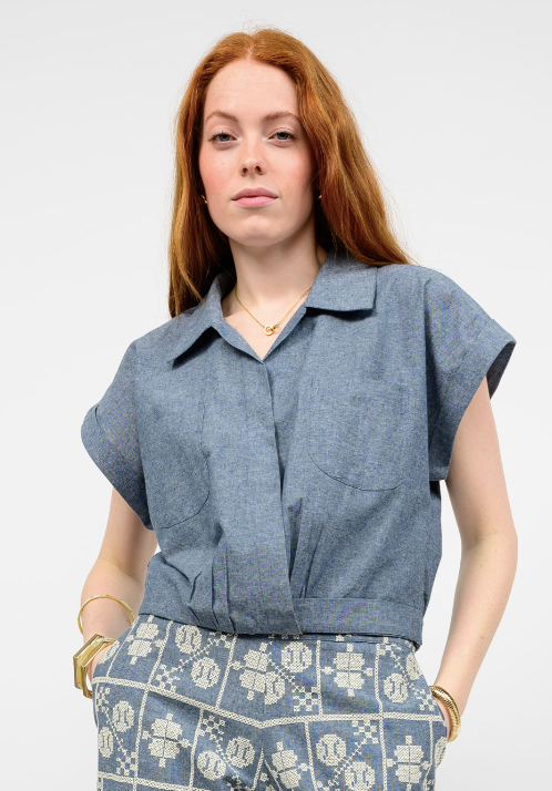 IVY JANE WRAP WAIST TOP - INDIGO