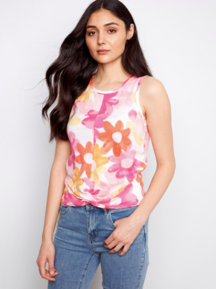 CHARLIE B COTTON TWISTED HEM TEE - MULTI