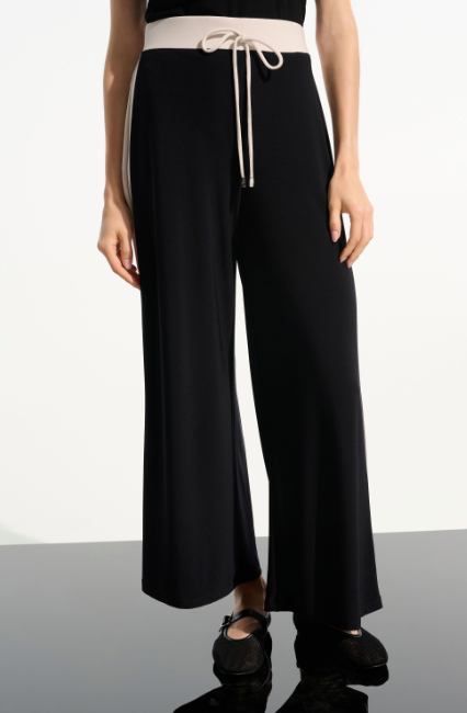 JOSEPH RIBKOFF SILKY KNIT COLOR BLOCK WIDE LEG PANT - BLACK