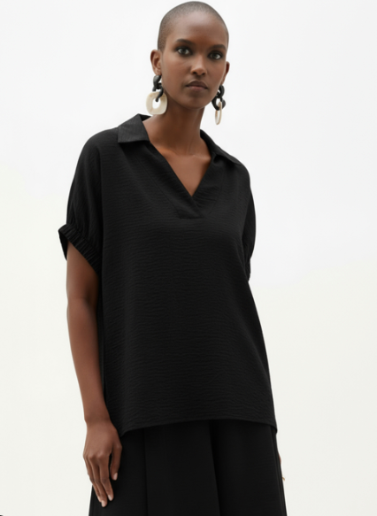 JOSEPH RIBKOFF WOVEN GAUZE BOXY - BLACK