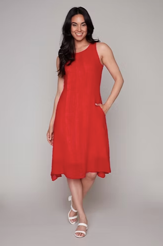 COMPLI K PLEAT FRONT DRESS - RED