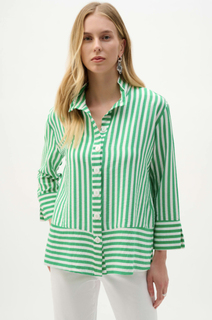 JOSEPH RIBKOFF WOVEN STRIPE JACKET - GREEN AND WHITE