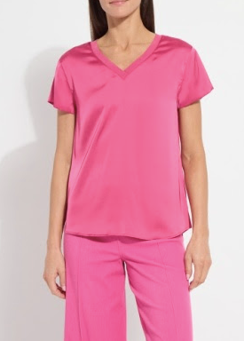 LYSSE SAORI V-NECK MIX MEDIA - HOT PINK