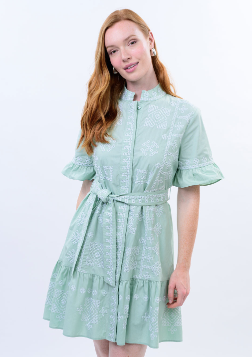 UNCLE FRANK CROSS STITCHED DRESS - SEA BLUE