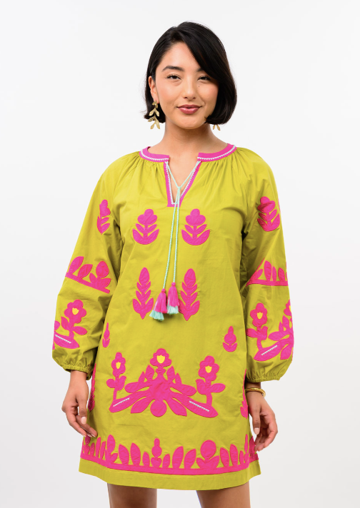 IVY JANE APPLIQUE TUNIC - GREEN AND PINK