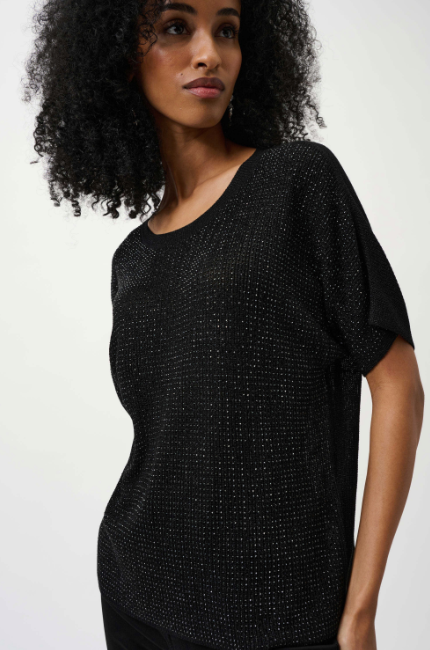 JOSEPH RIBKOFF METALLIC KNITTED TEE - BLACK