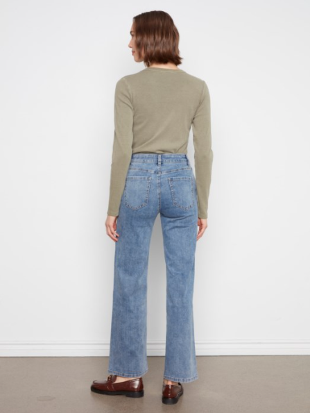 CHARLIE B STUDDED WIDE LEG JEANS - MEDIUM BLUE
