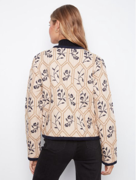 CHARLIE B REVERSIBLE EMBROIDERED QUILTED JACKET - BISCUIT