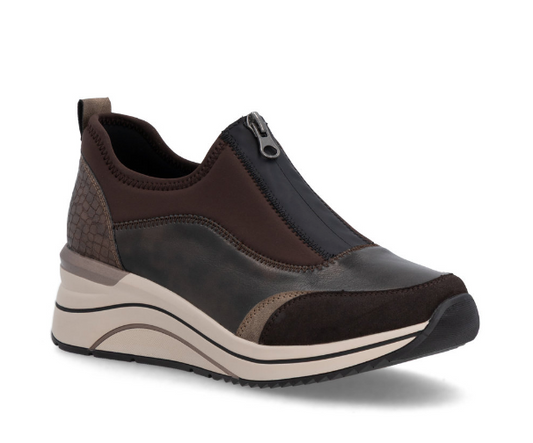 RIEKER D0T0890 ZIP FRONT SHOE - DARK BROWN MULTI