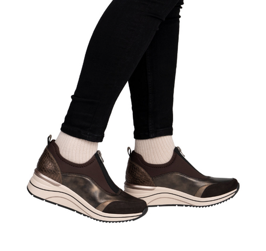 RIEKER D0T0890 ZIP FRONT SHOE - DARK BROWN MULTI