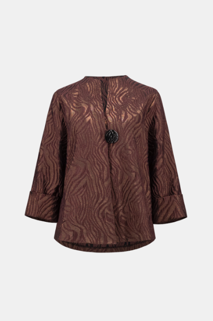 JOSEPH RIBKOFF WOVEN JACQUARD ANIMAL TRAPEZE JACKET - BROWN MULTI
