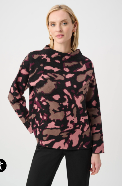 JOSEPH RIBKOFF ABSTRACT JACQUARD SWEATER WITH RHINESTONES - BLACK MULTI