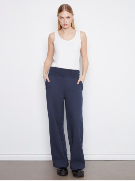 CHARLIE B WIDE LEG FRENCH TERRY PULL ON - MIDNIGHT
